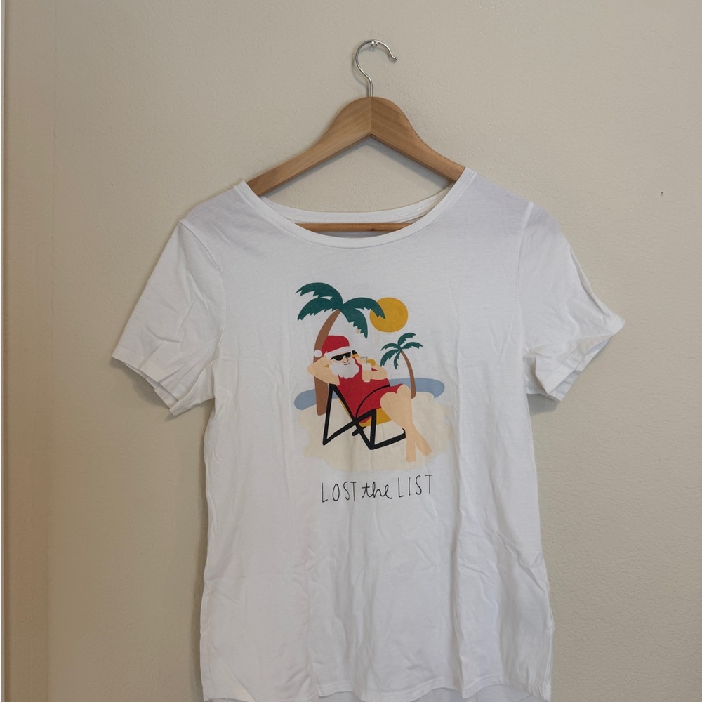 Old Navy White Tee with Santa Beach Print